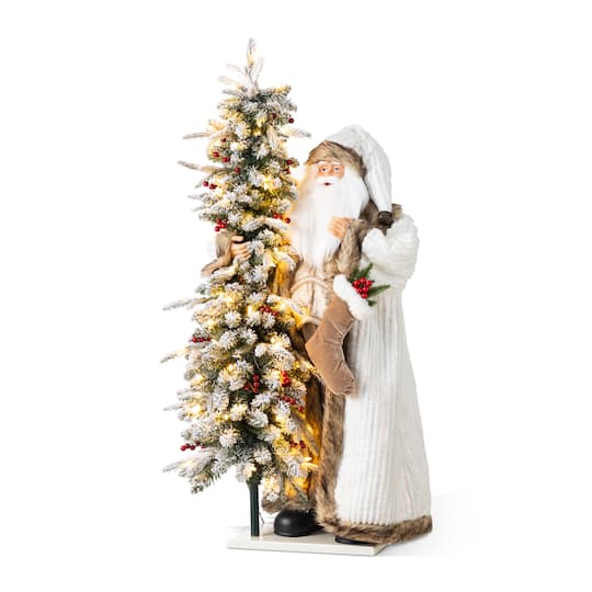 Glitzhome® 3.5Ft Oversized Woodland Christmas Santa with 4ft Lighted Flocked Artificial Christmas Tree | 3.5 ft | Michaels®